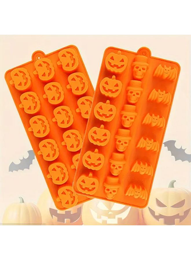 Orange Halloween Pumpkin Skull Silicone Mold Set BPA Free Food Grade for Chocolate Candy Baking Crafts - Image 1